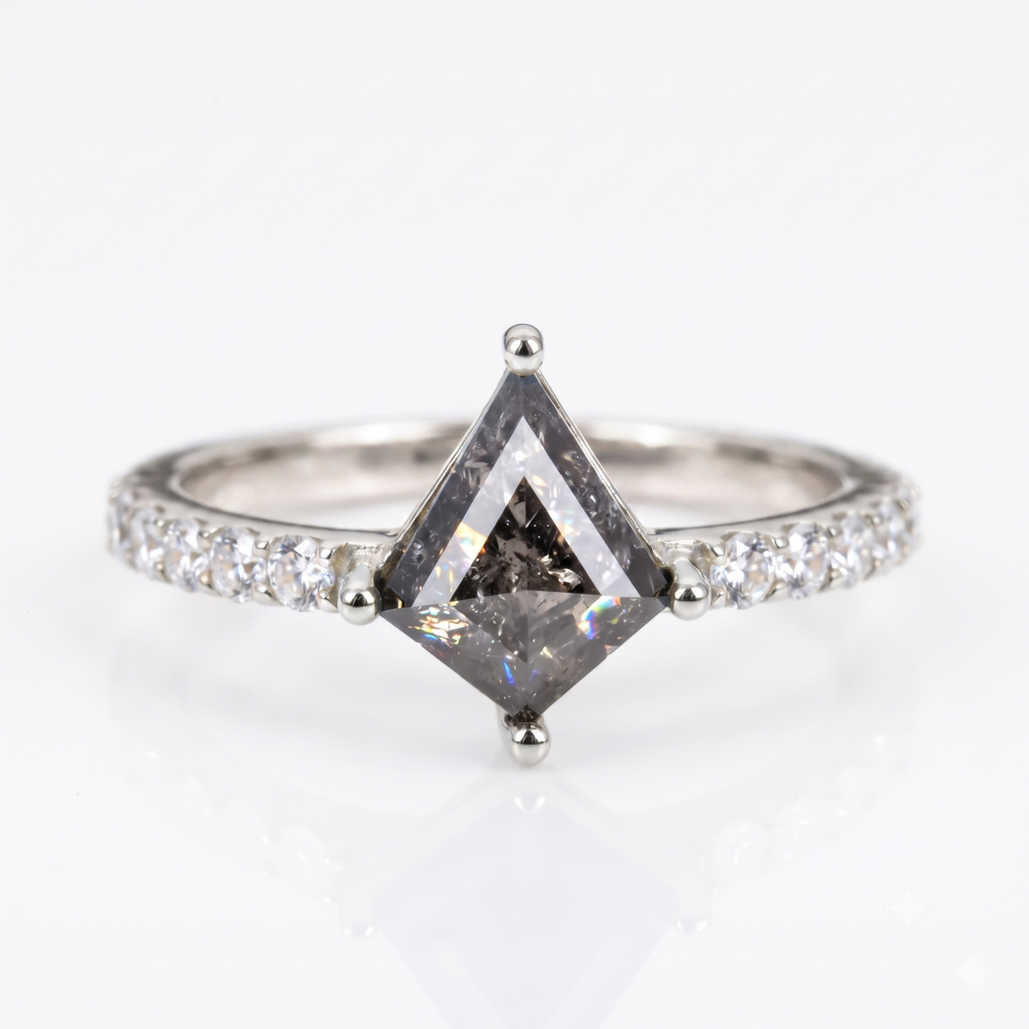 1.29ct Kite cut salt and pepper Engagement Diamond Ring