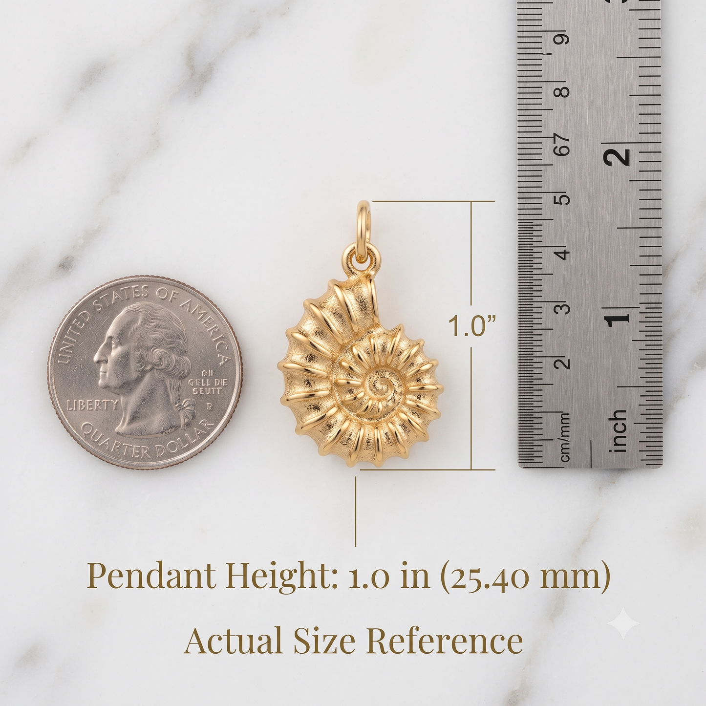14K Gold Nautilus Shell Necklace - Spiral Shell Pendant