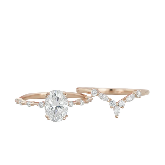 1.50 Ct Oval Lab-Grown Engagement Ring Set – 14K Gold