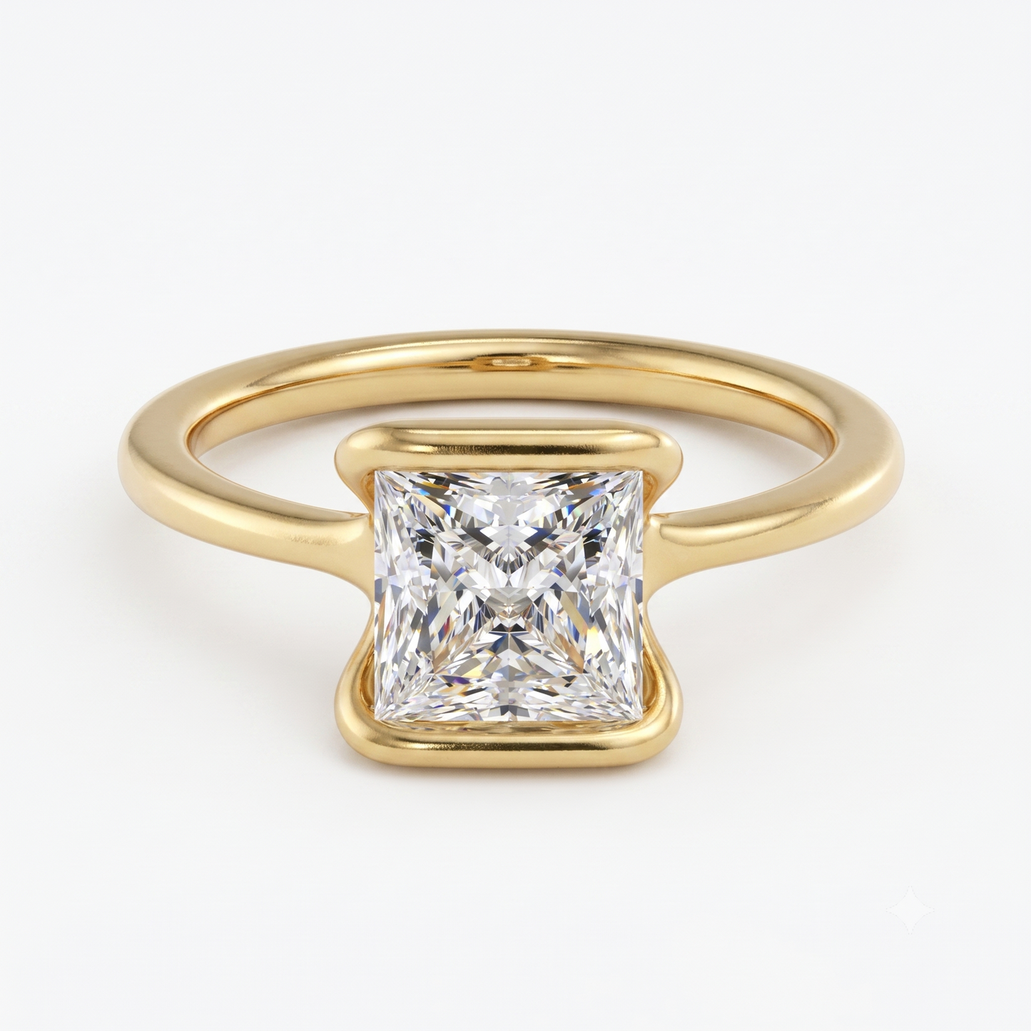 1.00CT 6.5MM Princess Cut Half Bezel Set Lab-Grown Engagement Ring