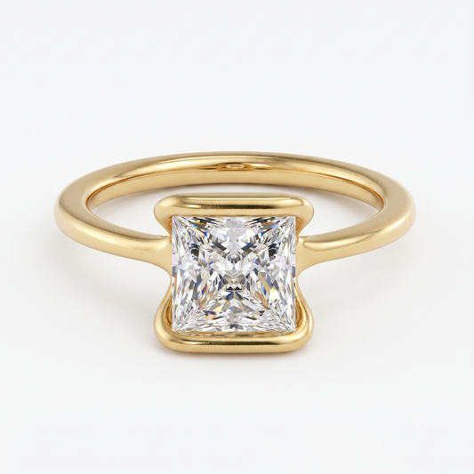 1.00CT 6.5MM Princess Cut Half Bezel Set Lab-Grown Engagement Ring