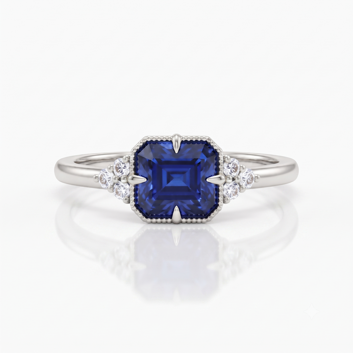 London Blue Topaz Emerald Cut Lab Grown Ring
