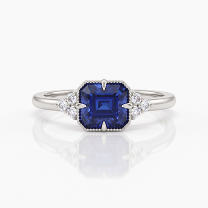 London Blue Topaz Emerald Cut Lab Grown Ring