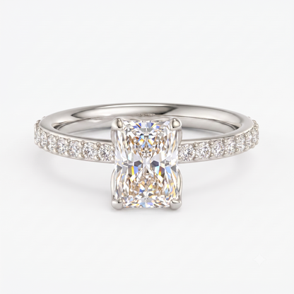 1.5 CT Radiant Cut Lab Grown Solitaire Hidden Halo Half Eternity Engagement Ring