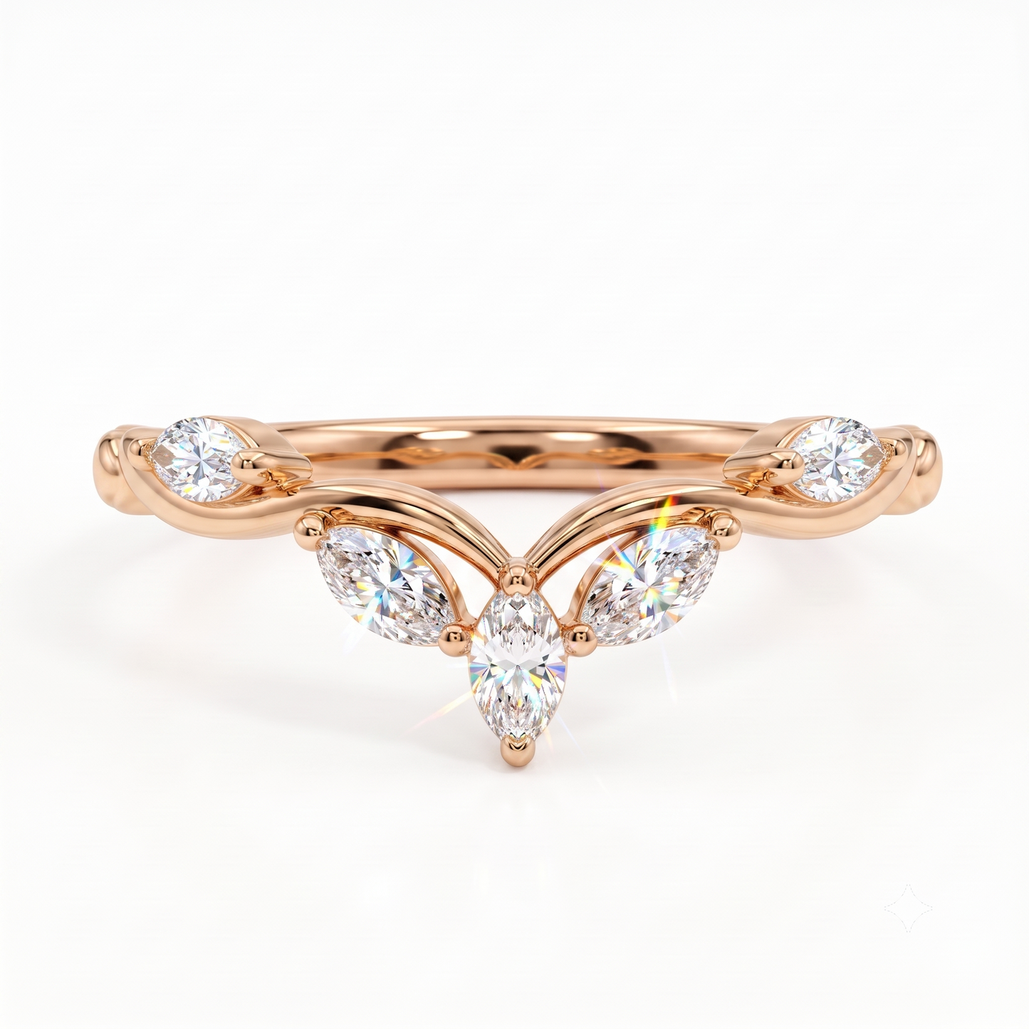 0.300 ct Marquise Cut Lab Grown Diamond V Shape Curved  Band Ring