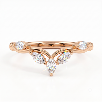 0.300 ct Marquise Cut Lab Grown Diamond V Shape Curved  Band Ring