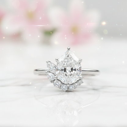 1.80 Ct Pear Cut Lab Grown Diamond Halo Engagement Ringh