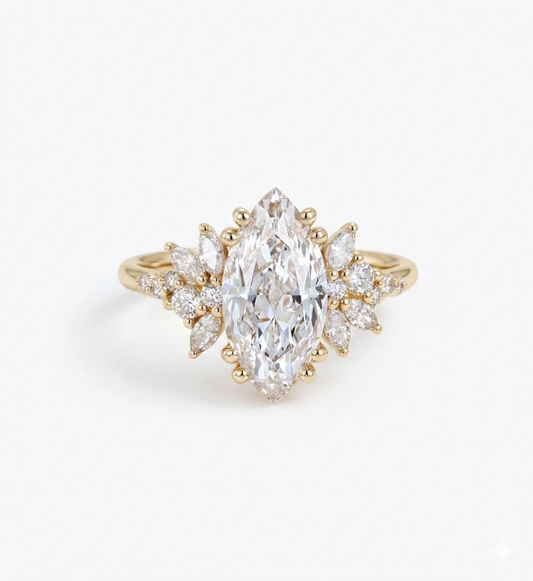 1.50ct Marquise Cut Lab Grown Cluster Engagement Ring • Vintage Art Deco Promise Ring
