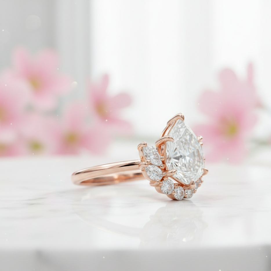 1.80 Ct Pear Cut Lab Grown Diamond Halo Engagement Ringh