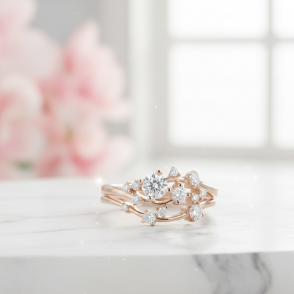 0.480 Ct Round Cut Moissanite Engagement Ring Set – Twig Bridal Set