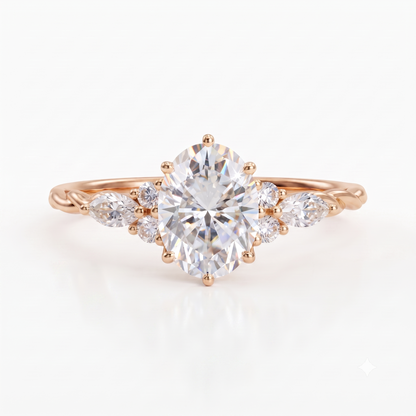 1.76Ct Oval Lab Diamond Ring with Marquise Eternity Twist