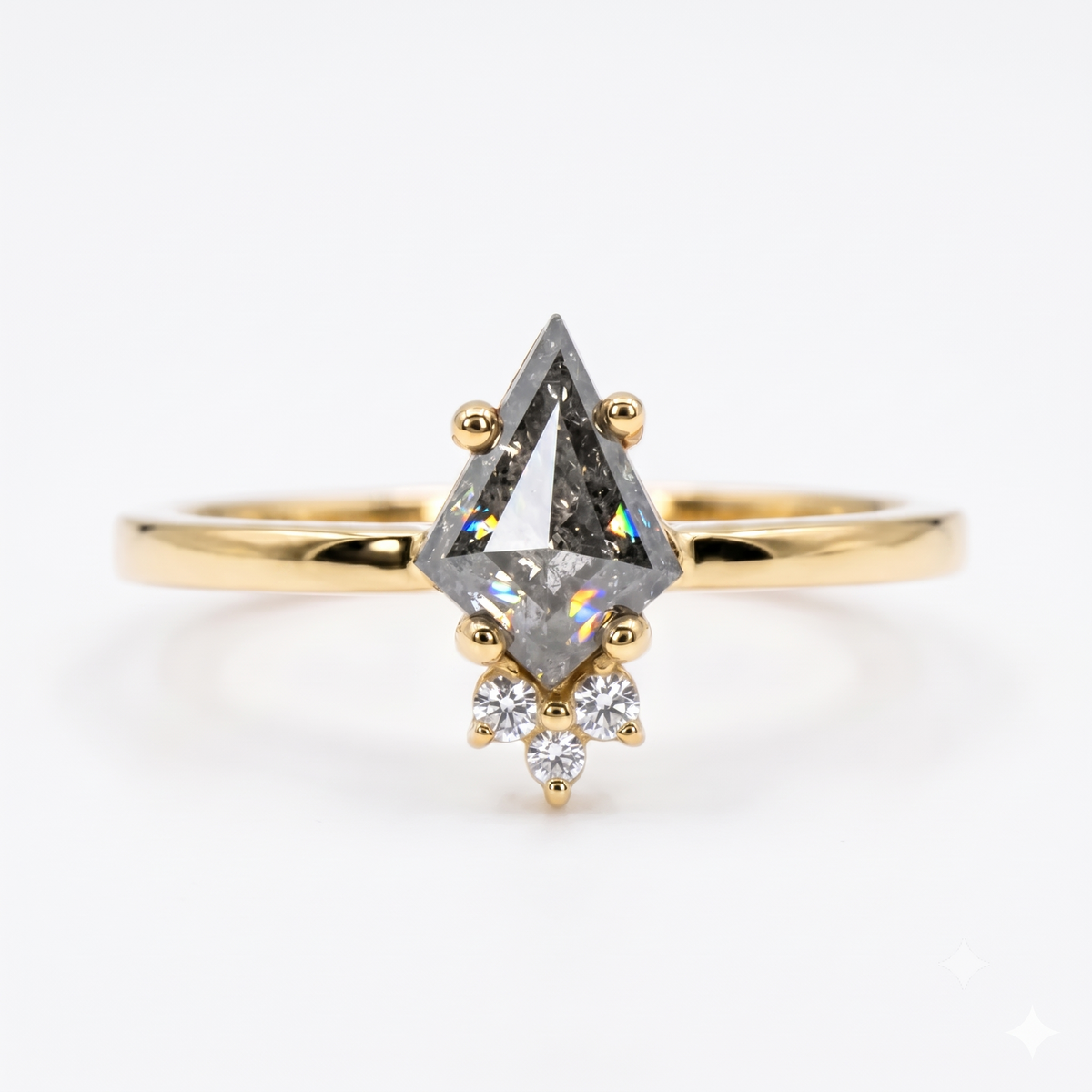 0.70ct Kite cut salt and pepper Engagement Diamond Ring