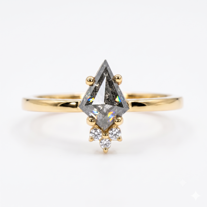 0.70ct Kite cut salt and pepper Engagement Diamond Ring