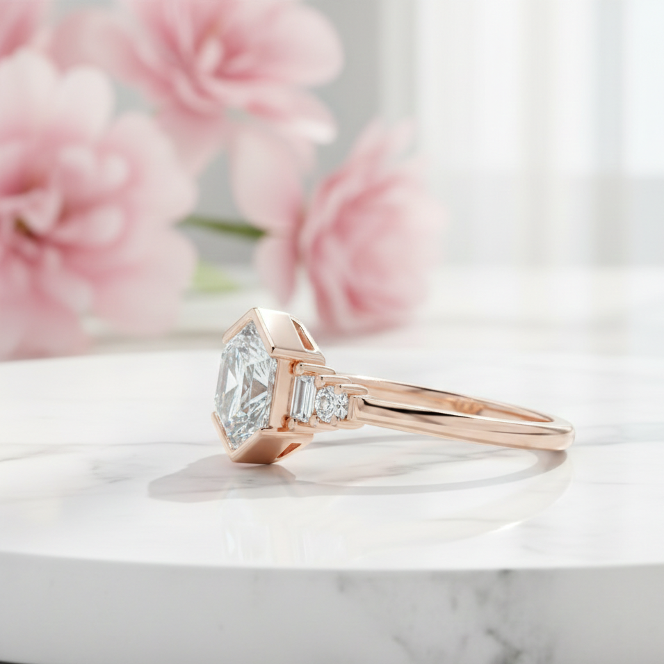 1.400CT Hexagon Lab Grown Diamond Engagement Ring