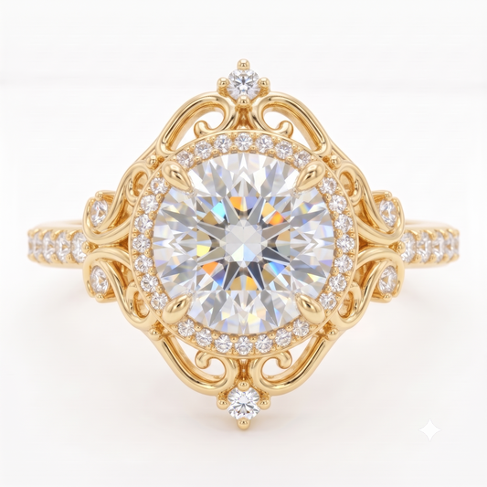 1.600ct  Round Cut Lab Grown Diamond Halo Engagement Ring