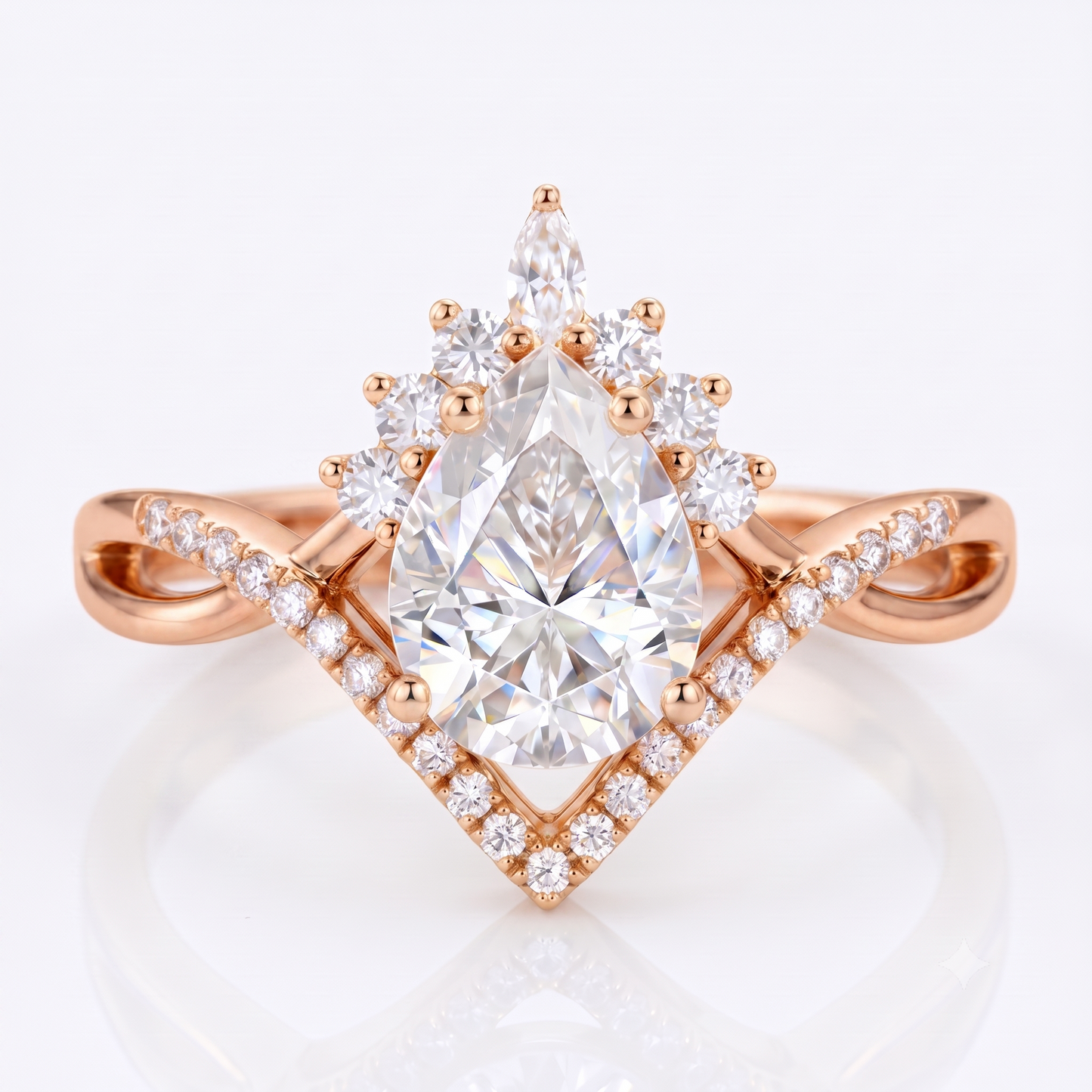 Lab Grown Diamond 1.250 ct Pear Engagement Ring • Rose Gold Vintage Cluster Bridal Ring