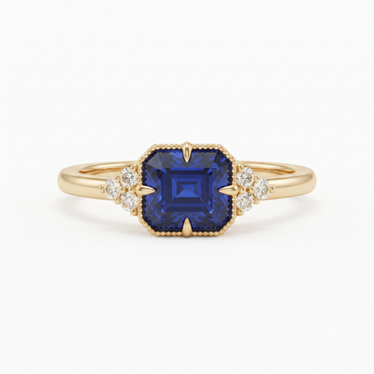 London Blue Topaz Emerald Cut Lab Grown Ring