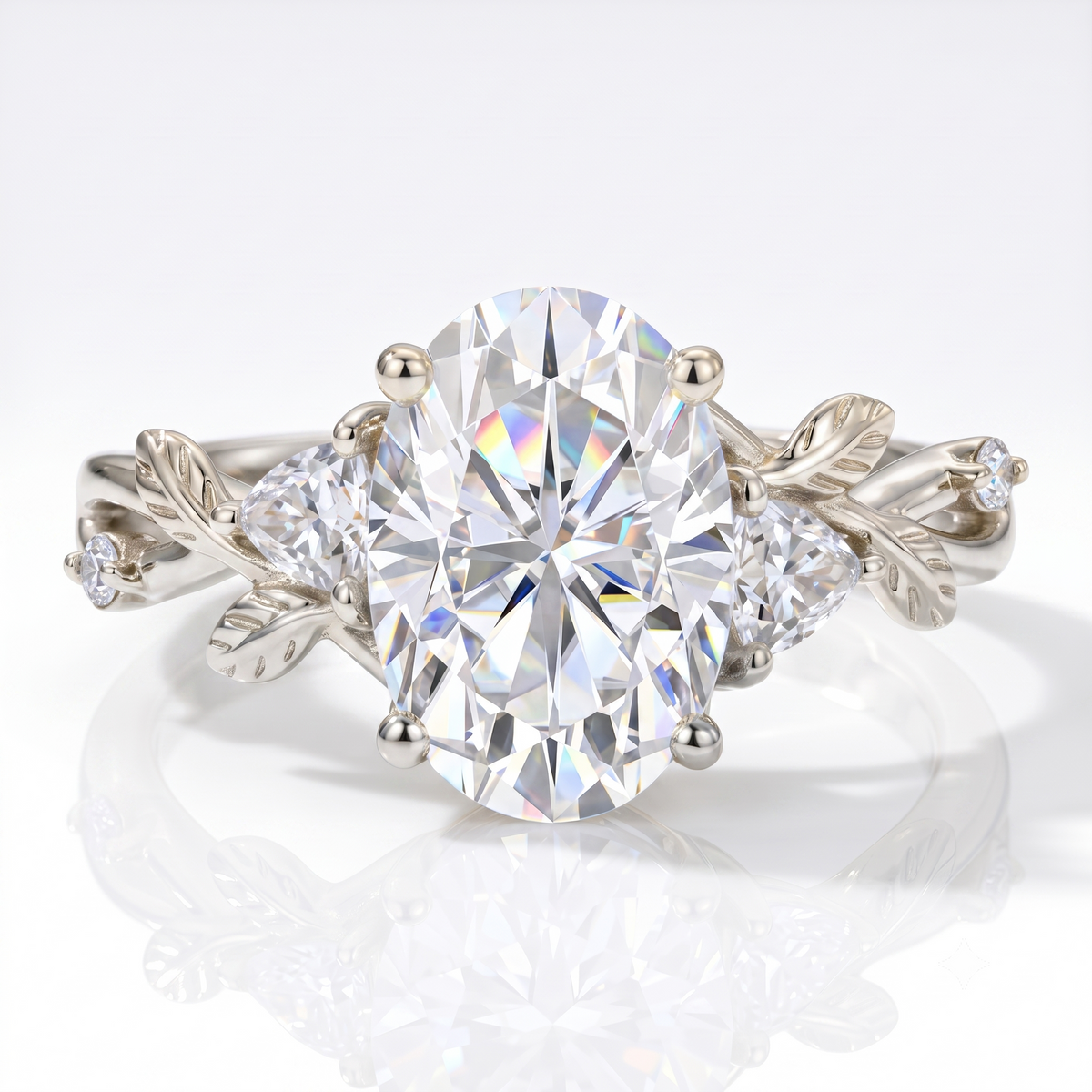 2.5 ct Oval Lab Grown Diamond Engagement Ring • Nature-Inspired Leaf Rose Gold Ring