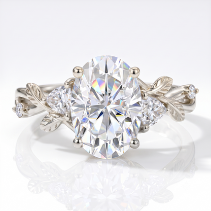 2.5 ct Oval Lab Grown Diamond Engagement Ring • Nature-Inspired Leaf Rose Gold Ring