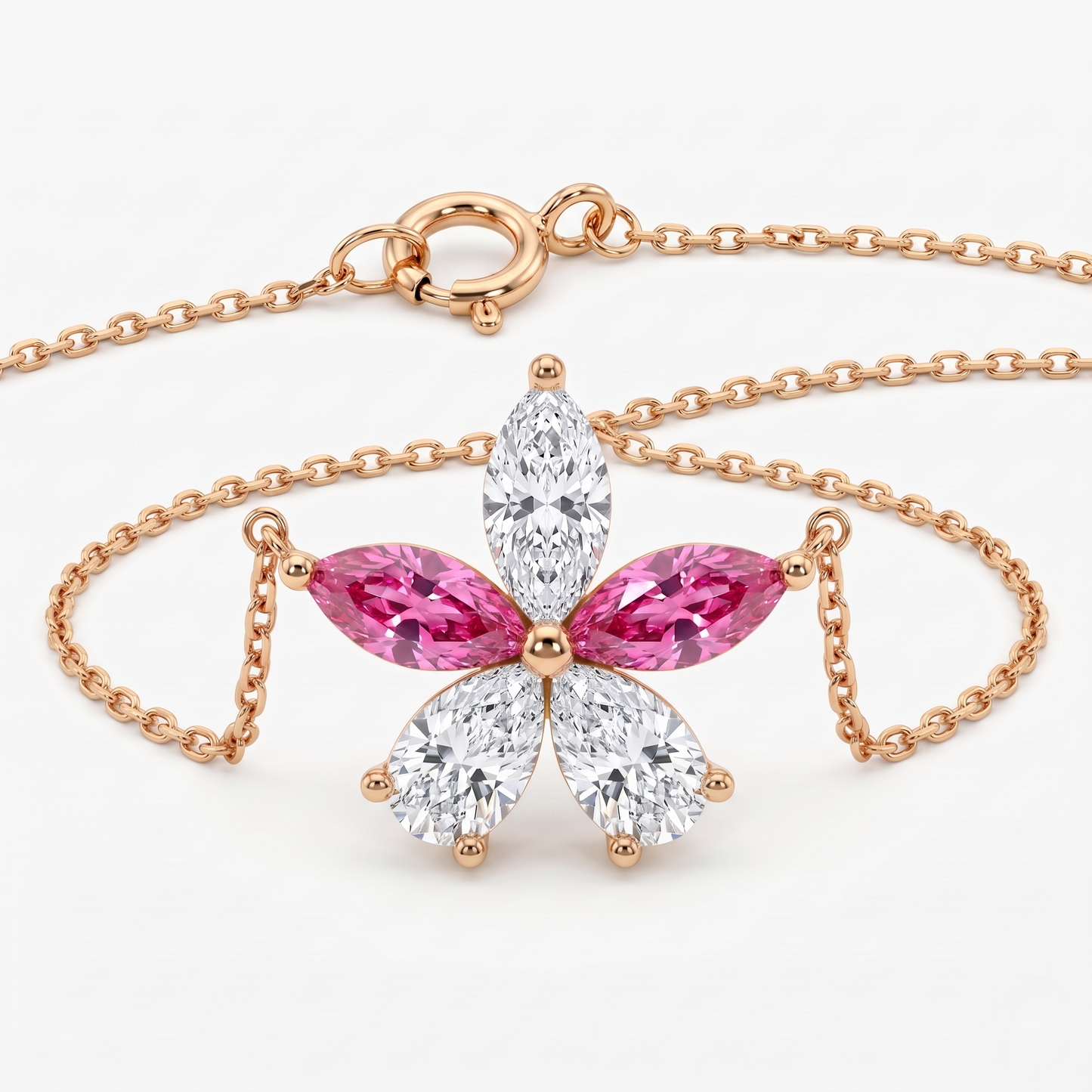 Marquise Shaped Natural Diamond Flower Design Necklace