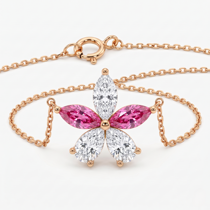 Marquise Shaped Natural Diamond Flower Design Necklace