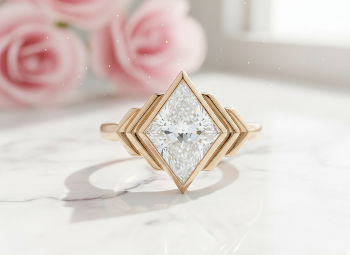 3 Ct Kite Lab Diamond Bezel Ring – Geometric & Unique