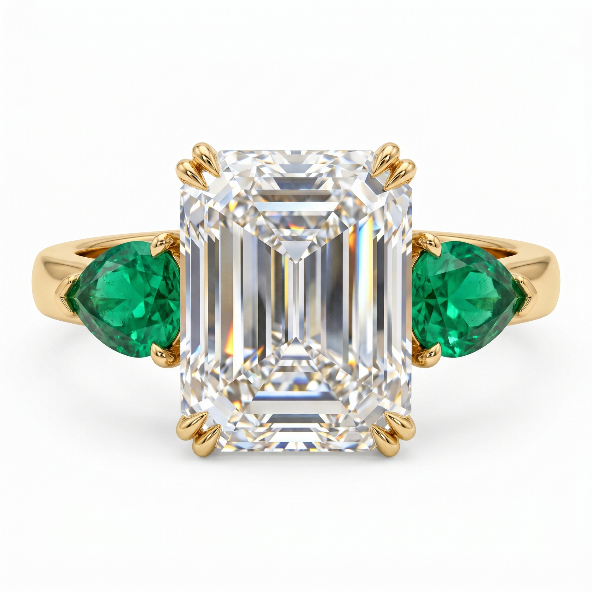 three stone emerald cut diamond ring​

