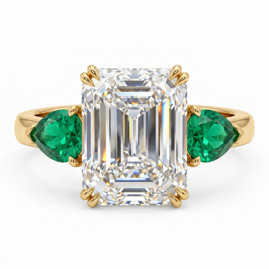 3.00ct Three Stone Emerald Cut Lab-Grown Engagement Ring