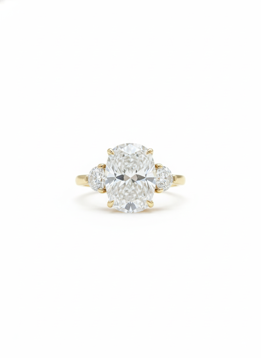 1.80 ct Cushion Cut Lab-Grown Three Stone Engagement Ring