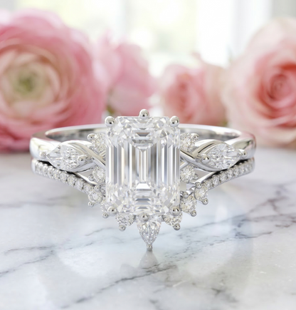 2.130ct Emerald Cut Lab-Grown Diamond Engagement Ring Set