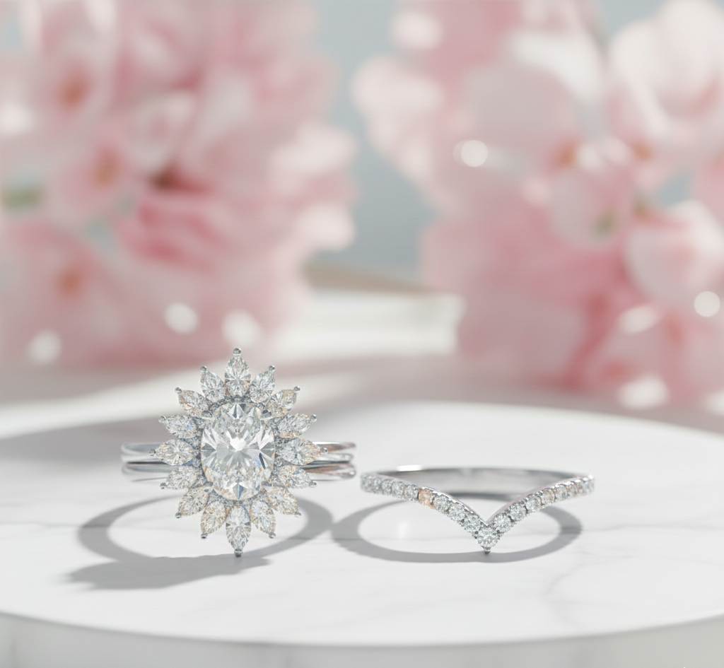 1.60 Ct Oval Moissanite Bridal Set – Vintage Oval Ring Set