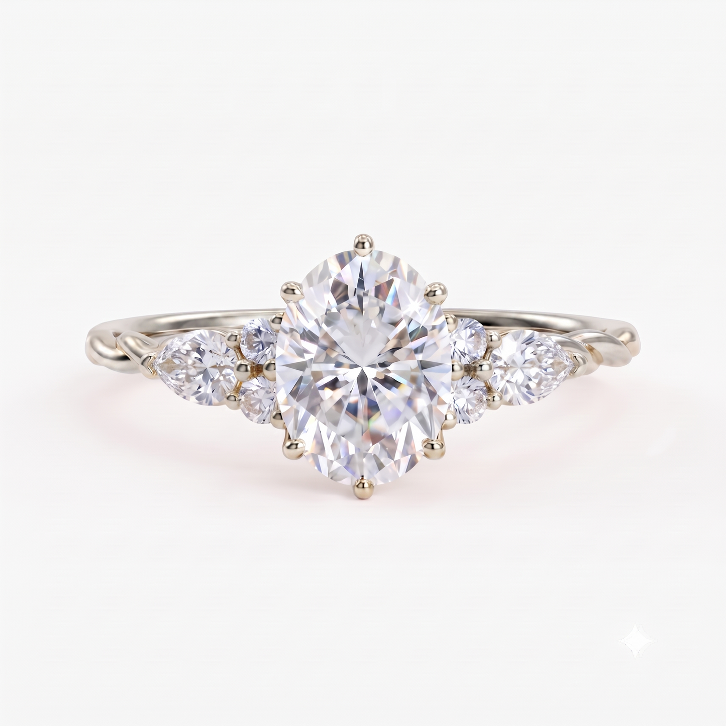 1.76Ct Oval Lab Diamond Ring with Marquise Eternity Twist