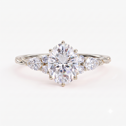 1.76Ct Oval Lab Diamond Ring with Marquise Eternity Twist