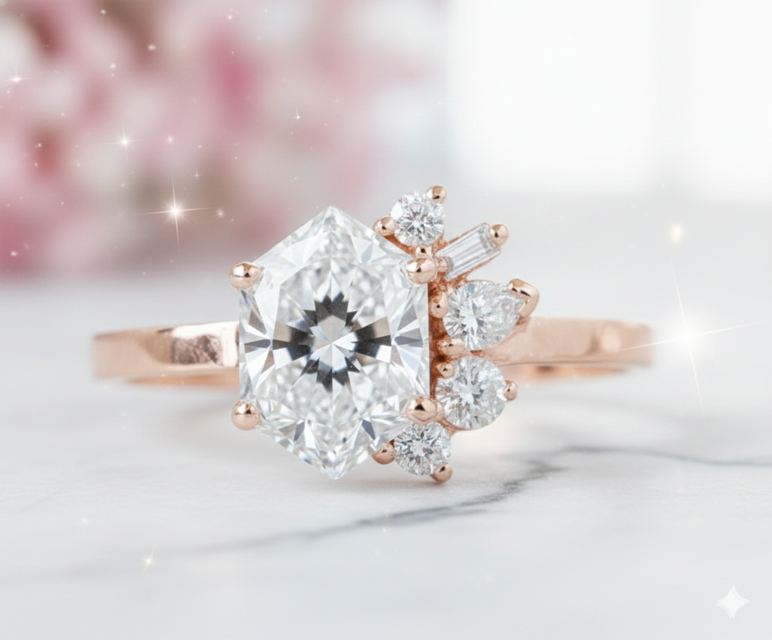 1.90 Ct Hexagon Lab Grown Diamond Engagement Ring