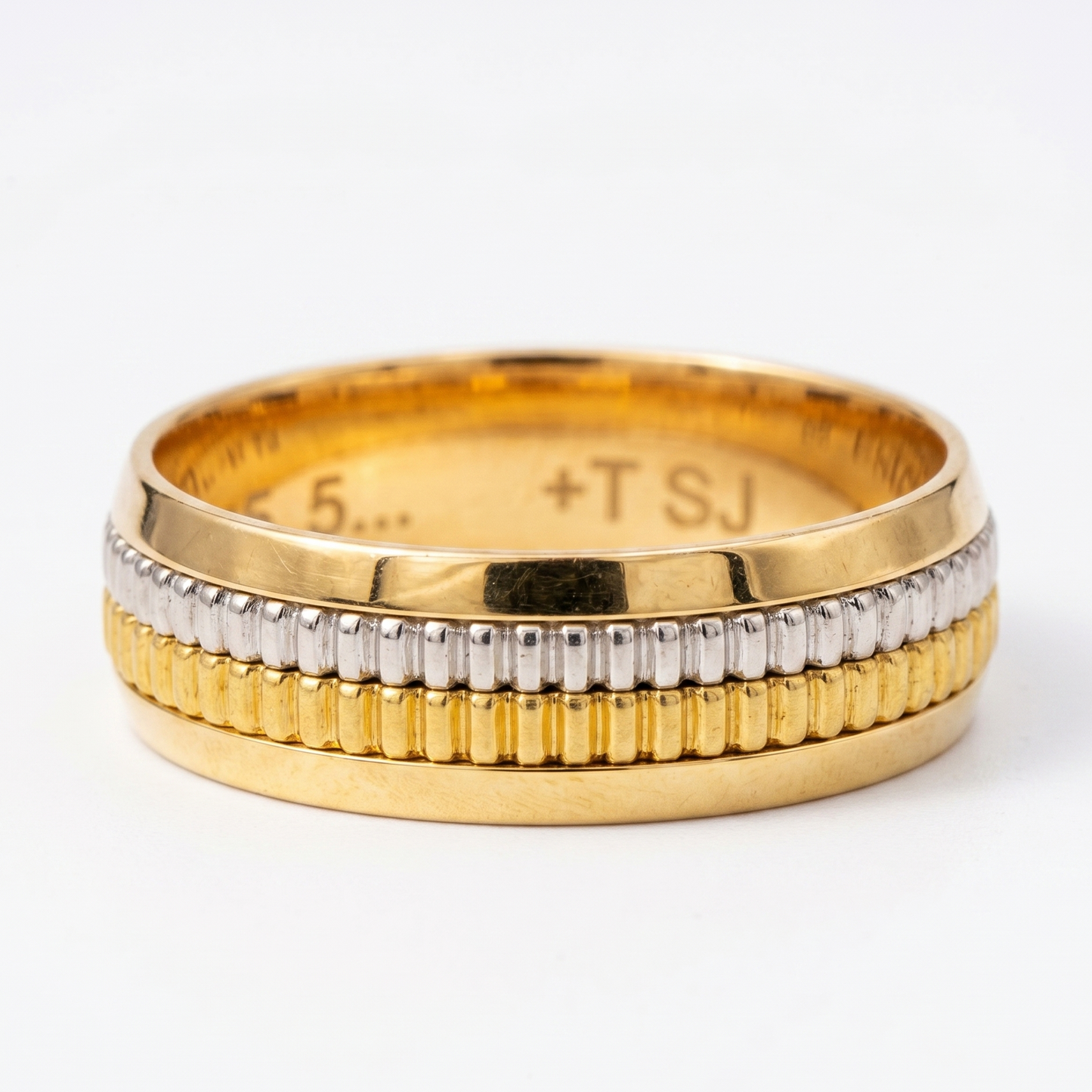Three Tone Diamond set Wedding Band, Custom letters engraving available Men Women