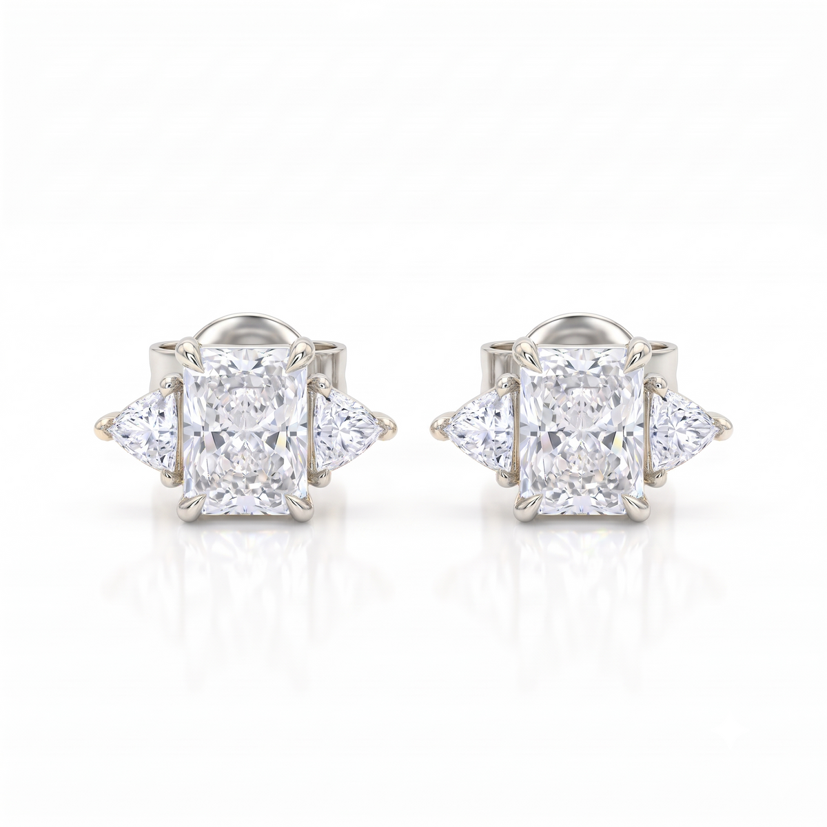 1.40 Ct Lab Grown Diamond Stud Earrings, Radiant Cut Three Stone Earrings