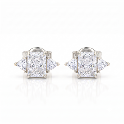 1.40 Ct Lab Grown Diamond Stud Earrings, Radiant Cut Three Stone Earrings