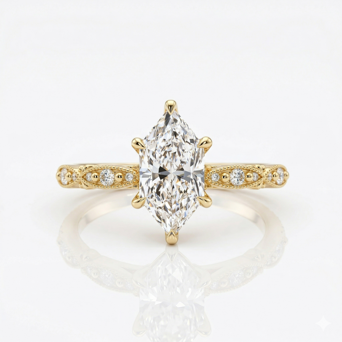 2.24 ct Marquise Lab Diamond Vintage Milgrain Engagement Ring