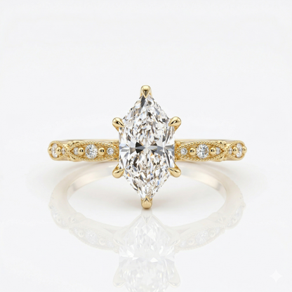 2.24 ct Marquise Lab Diamond Vintage Milgrain Engagement Ring