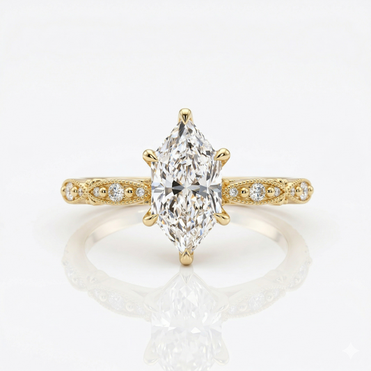 2.24 ct Marquise Lab Diamond Vintage Milgrain Engagement Ring