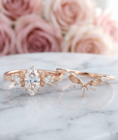 1.410CT Marquise Lab Grown Diamond Engagement Ring Set