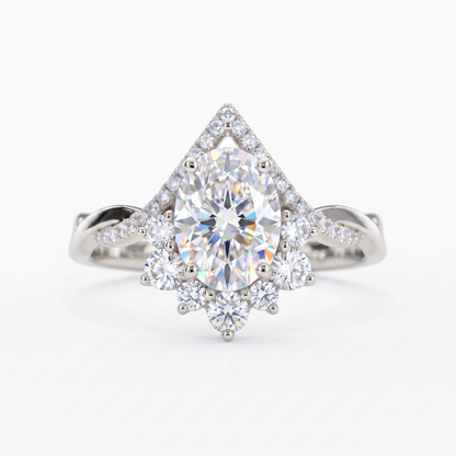 2.40ct Pear Cut Lab Grown Diamond Halo Engagement Ring, 14K Gold