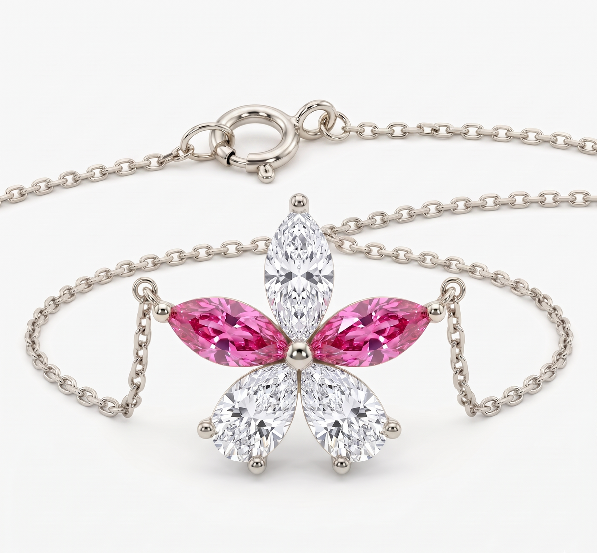 Marquise Shaped Natural Diamond Flower Design Necklace
