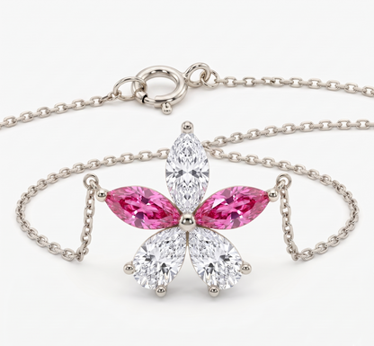 Marquise Shaped Natural Diamond Flower Design Necklace