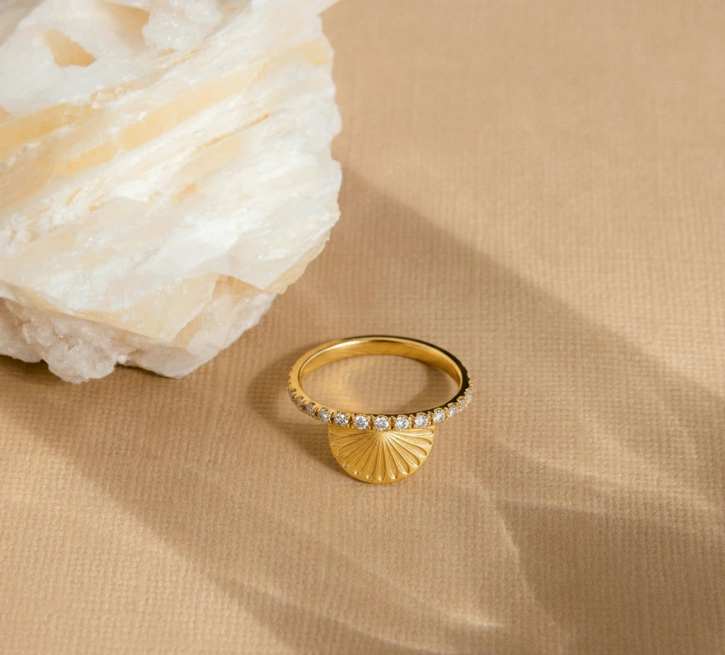 Sunburst Half-Sun Diamond Band – 14K Gold Lab-Grown Ring