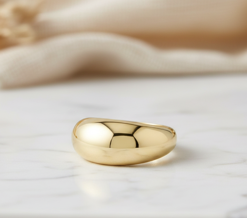 Solid 14K Gold Dome Band – Chunky Gold Dome Ring