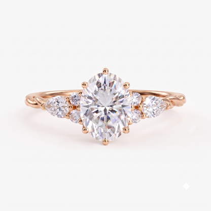 1.76Ct Oval Lab Diamond Ring with Marquise Eternity Twist