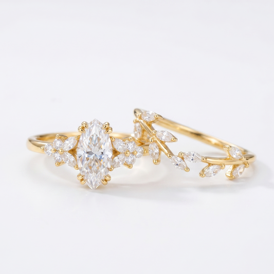 1.450ct Marquise cut  Natural Diamond Engagement Ring Set