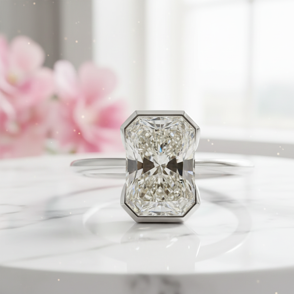 1.750 ct Radiant Cut Moissanite Engagement Ring - Half Bezel Solitaire