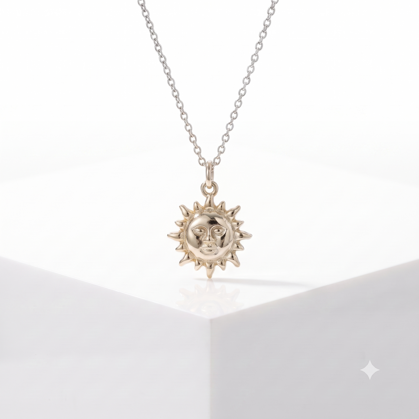 14k Gold Celestial Sun Face Pendant Necklace